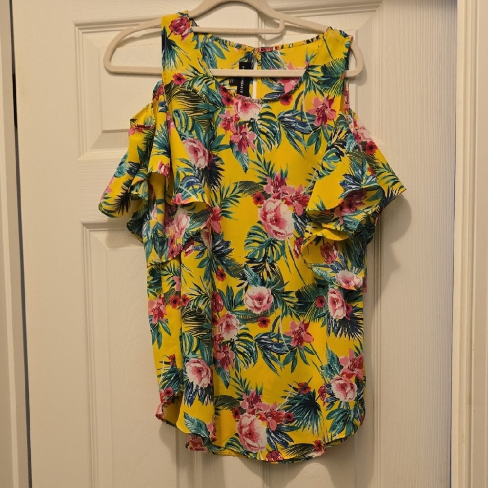 Women's Tropical Cut Out Sleeve Blouse Size XL